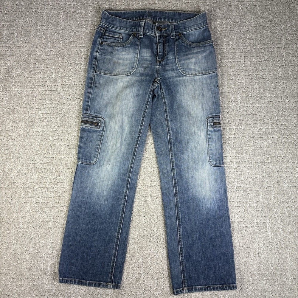Vera Wang Simply Vera Denim Jeans Cargo Womens Size 2 Light Blue Side Pockets